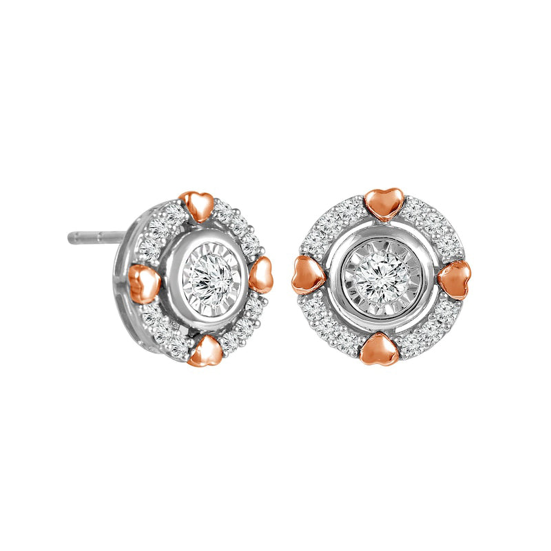 0.33 CT. T.W. Diamond Frame with Hearts Stud Earrings in 10K Two-Tone Gold