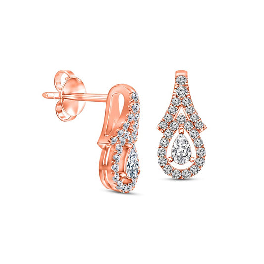 0.38 CT. T.W. Pear-Shaped Diamond Chevron Teardrop Earrings in 10K Rose Gold