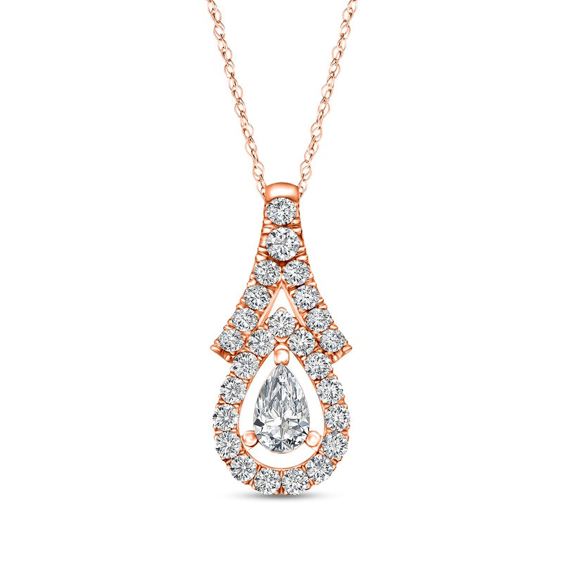 0.2 CT. T.W. Pear-Shaped Natural Diamond Frame Chevron Pendant in 10K Rose Gold