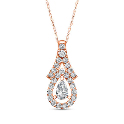 0.2 CT. T.W. Pear-Shaped Natural Diamond Frame Chevron Pendant in 10K Rose Gold