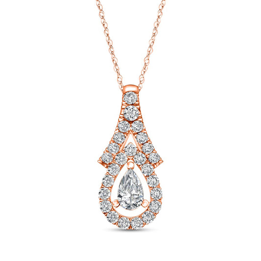 0.2 CT. T.W. Pear-Shaped Natural Diamond Frame Chevron Pendant in 10K Rose Gold