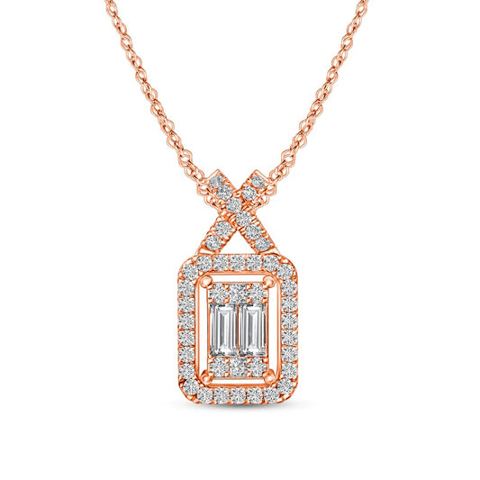 0.2 CT. T.W. Composite Natural Diamond Elongated Cushion Frame with "X" Pendant in 10K Rose Gold
