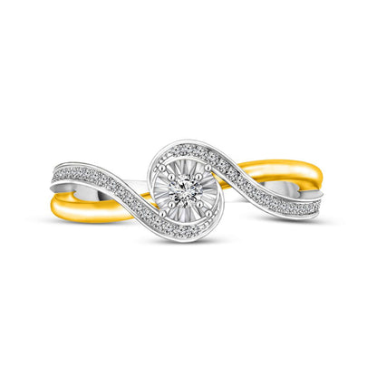 0.13 CT. T.W. Natural Diamond Bypass Split Shank Promise Ring in Solid 10K Two-Tone Gold