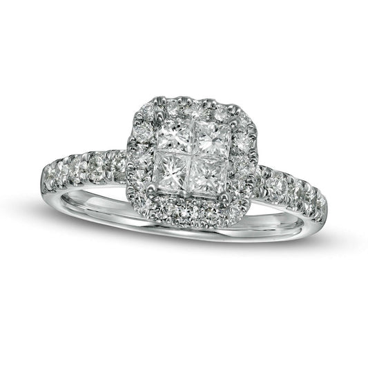 1.0 CT. T.W. Quad Princess-Cut Natural Diamond Frame Engagement Ring in Solid 14K White Gold