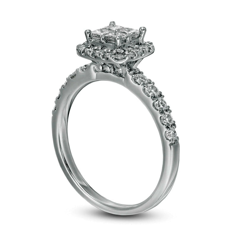1.0 CT. T.W. Quad Princess-Cut Natural Diamond Frame Engagement Ring in Solid 14K White Gold