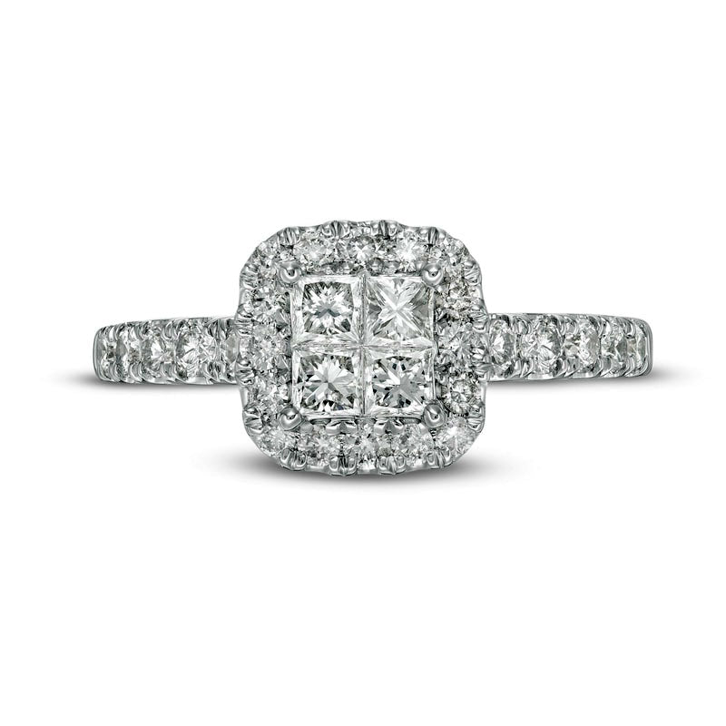 1.0 CT. T.W. Quad Princess-Cut Natural Diamond Frame Engagement Ring in Solid 14K White Gold