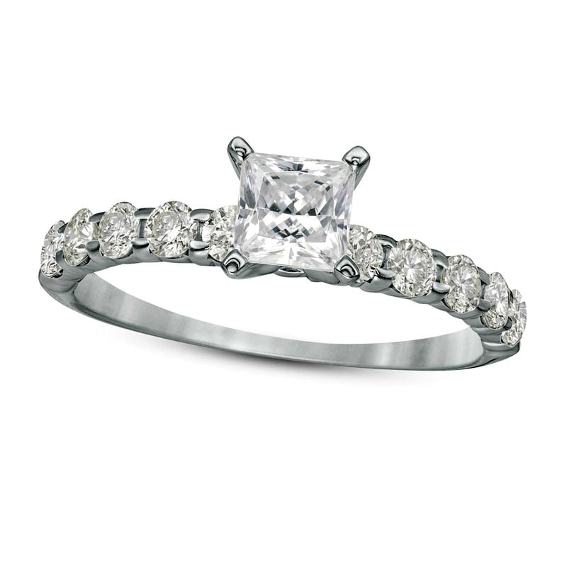 1.0 CT. T.W. Princess-Cut Natural Diamond High Profile Engagement Ring in Solid 14K White Gold