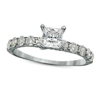 1.0 CT. T.W. Princess-Cut Natural Diamond High Profile Engagement Ring in Solid 14K White Gold