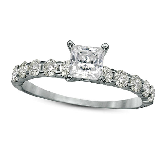1.0 CT. T.W. Princess-Cut Natural Diamond High Profile Engagement Ring in Solid 14K White Gold