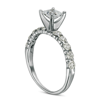 1.0 CT. T.W. Princess-Cut Natural Diamond High Profile Engagement Ring in Solid 14K White Gold