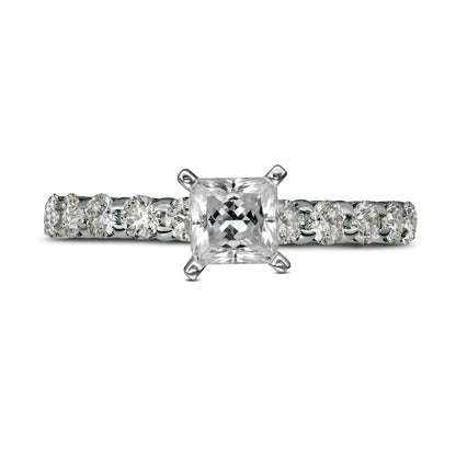 1.0 CT. T.W. Princess-Cut Natural Diamond High Profile Engagement Ring in Solid 14K White Gold