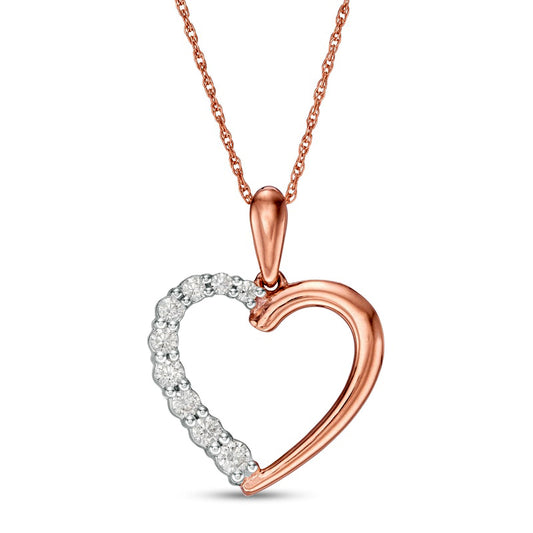 0.2 CT. T.W. Natural Diamond Heart Outline Pendant in 10K Rose Gold