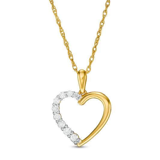 0.2 CT. T.W. Natural Diamond Heart Outline Pendant in 10K Yellow Gold