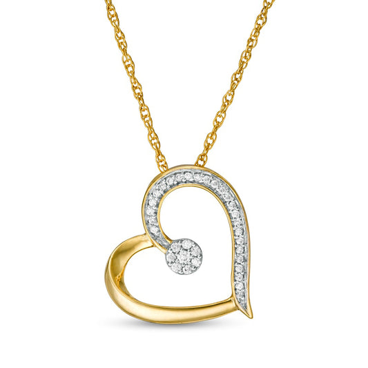 0.13 CT. T.W. Natural Diamond Tilted Heart Pendant in Sterling Silver with 14K Gold Plate