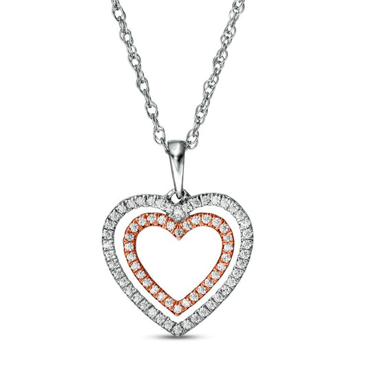 0.25 CT. T.W. Natural Diamond Double Heart Pendant in Sterling Silver and 10K Rose Gold