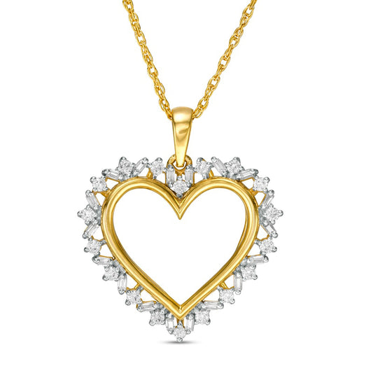 0.25 CT. T.W. Natural Diamond Sunburst Heart Pendant in 10K Yellow Gold