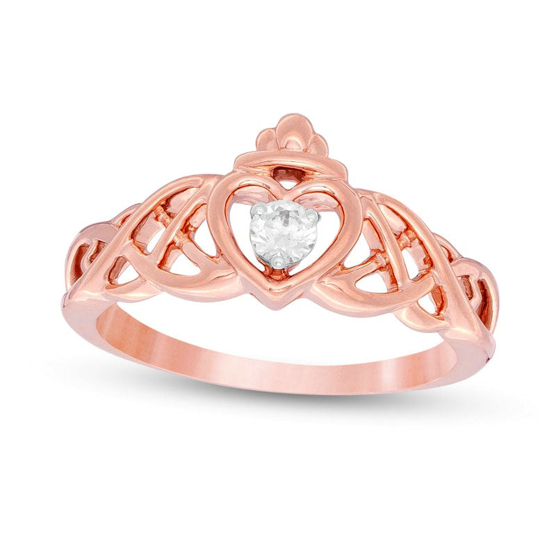 0.10 CT. Natural Clarity Enhanced Diamond Solitaire Heart Crown Celtic Scroll Ring in Solid 10K Rose Gold
