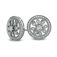0.33 CT. T.W. Diamond Frame Flower Vintage-Style Stud Earrings in Sterling Silver