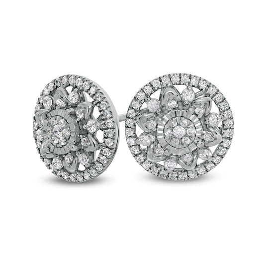 0.5 CT. T.W. Composite Diamond Double Frame Flower Stud Earrings in 10K White Gold
