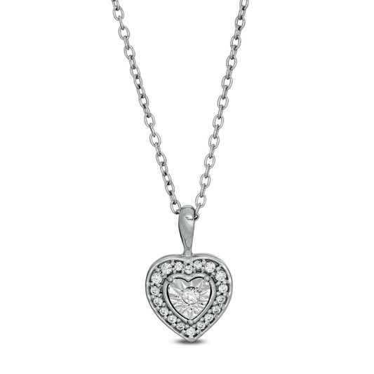 0.13 CT. T.W. Natural Diamond Frame Heart Pendant in Sterling Silver