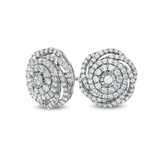 1 CT. T.W. Diamond Swirl Flower Stud Earrings in 10K White Gold