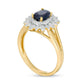 Oval Blue Sapphire and 0.20 CT. T.W. Natural Diamond Flower Frame Split Shank Ring in Solid 10K Yellow Gold