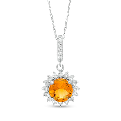 7.0mm Madeira Citrine, White Topaz and 0.05 CT. T.W. Natural Diamond Sunburst Frame Drop Pendant in 10K White Gold