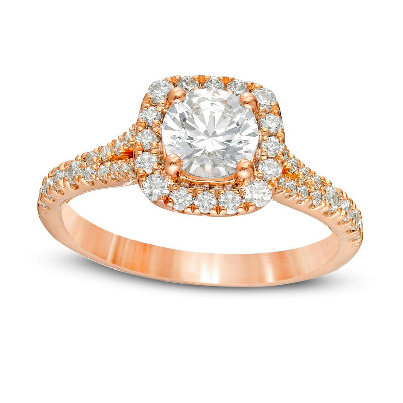 1.38 CT. T.W. Natural Diamond Cushion Frame Engagement Ring in Solid 14K Rose Gold