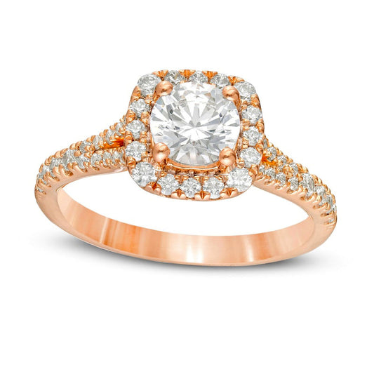 1.38 CT. T.W. Natural Diamond Cushion Frame Engagement Ring in Solid 14K Rose Gold
