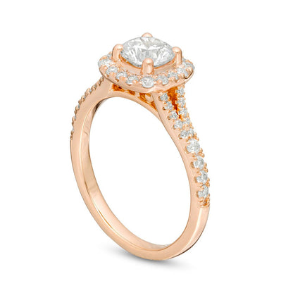 1.38 CT. T.W. Natural Diamond Cushion Frame Engagement Ring in Solid 14K Rose Gold