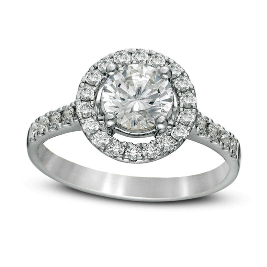 1.5 CT. T.W. Natural Diamond Halo-Style Frame Engagement Ring in Solid 14K White Gold