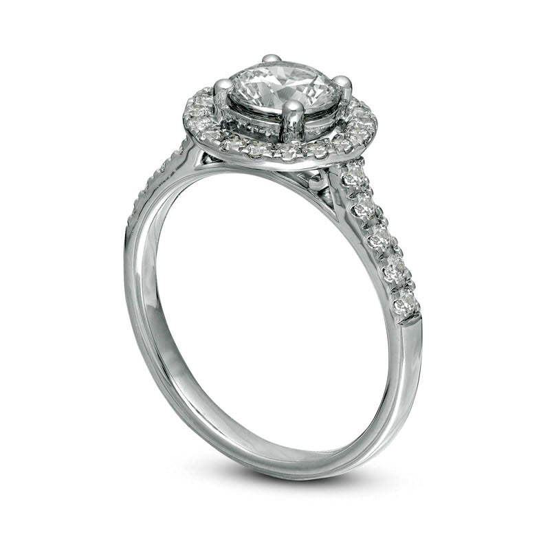 1.5 CT. T.W. Natural Diamond Halo-Style Frame Engagement Ring in Solid 14K White Gold