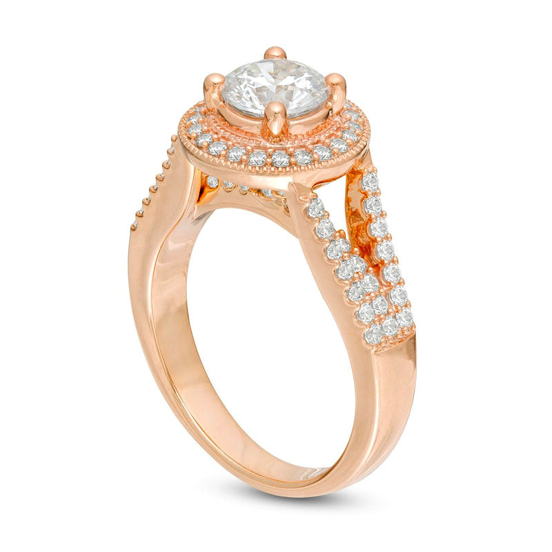 1.63 CT. T.W. Natural Diamond Antique Vintage-Style Split Shank Engagement Ring in Solid 14K Rose Gold