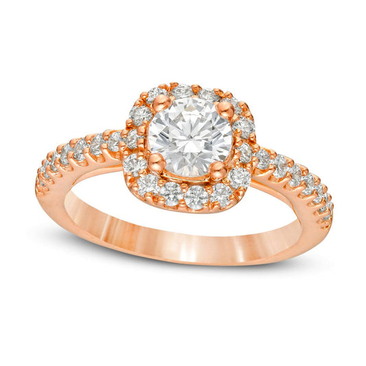 1.5 CT. T.W. Natural Diamond Cushion Frame Engagement Ring in Solid 14K Rose Gold