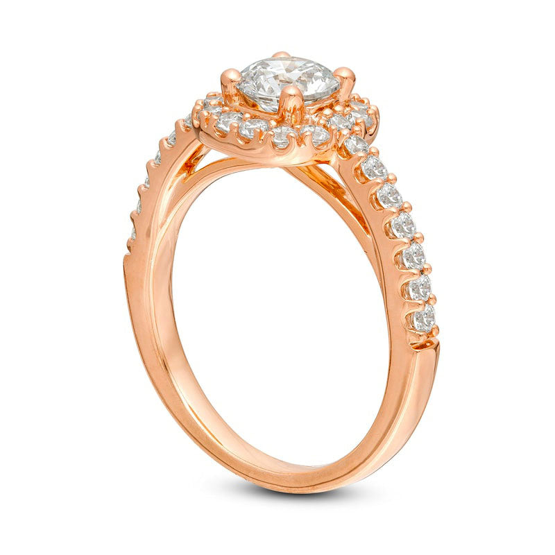 1.5 CT. T.W. Natural Diamond Cushion Frame Engagement Ring in Solid 14K Rose Gold