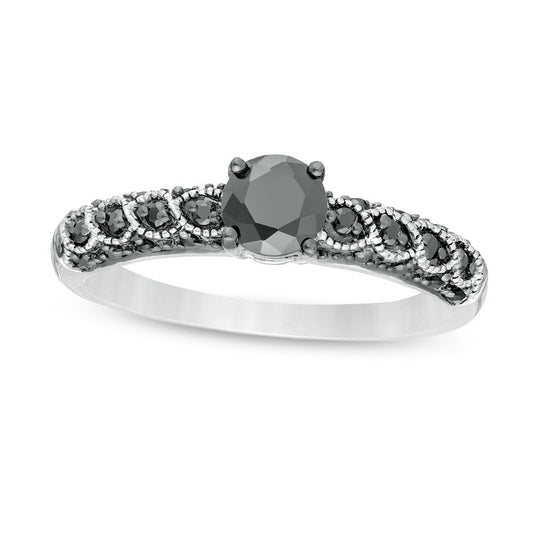 0.63 CT. T.W. Enhanced Black Natural Diamond Antique Vintage-Style Engagement Ring in Solid 10K White Gold