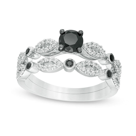 0.75 CT. T.W. Enhanced Black and White Natural Diamond Alternating Marquise Frame Bridal Engagement Ring Set in Solid 10K White Gold
