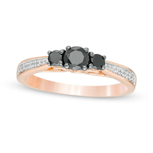 0.50 CT. T.W. Enhanced Black and White Natural Diamond Three Stone Engagement Ring in Solid 10K Rose Gold