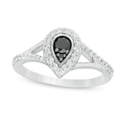 0.50 CT. T.W. Enhanced Black and White Natural Diamond Pear-Shaped Frame Split Shank Engagement Ring in Solid 10K White Gold