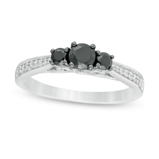 0.50 CT. T.W. Enhanced Black and White Natural Diamond Three Stone Engagement Ring in Sterling Silver