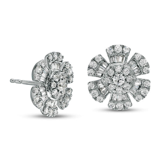 1 CT. T.W. Composite Diamond Flower Stud Earrings in 10K White Gold