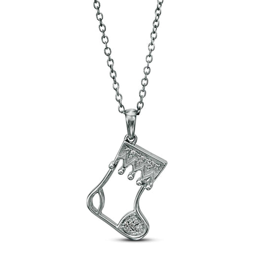 Natural Diamond Accent Stocking Outline Pendant in Sterling Silver