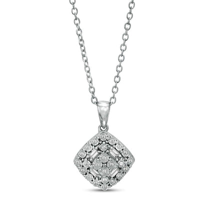 0.1 CT. T.W. Composite Cushion Natural Diamond Tilted Frame Pendant in Sterling Silver