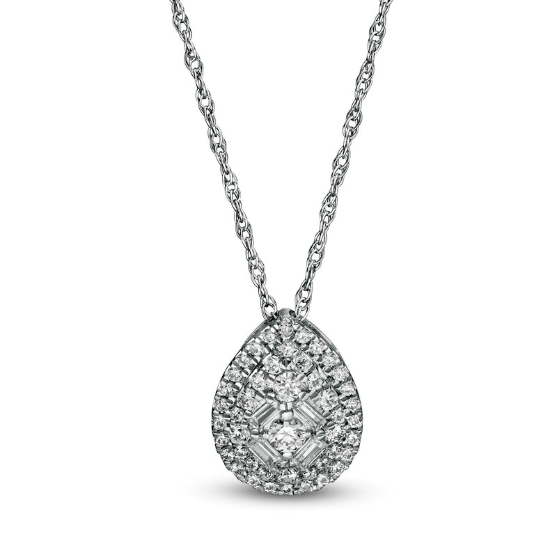 0.25 CT. T.W. Composite Pear-Shaped Natural Diamond Teardrop Pendant in 10K White Gold