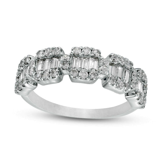 1.0 CT. T.W. Baguette and Round Natural Diamond Composite Five Stone Ring in Solid 10K White Gold