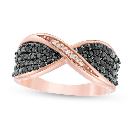 0.50 CT. T.W. Enhanced Black and White Natural Diamond Bow Tie Crossover Ring in Sterling Silver with Solid 14K Rose Gold Plate
