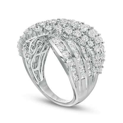 3.0 CT. T.W. Natural Diamond Multi-Row Crossover Ring in Solid 10K White Gold