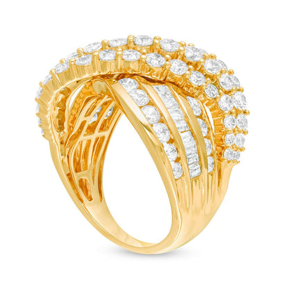 3.0 CT. T.W. Natural Diamond Multi-Row Crossover Ring in Solid 10K Yellow Gold