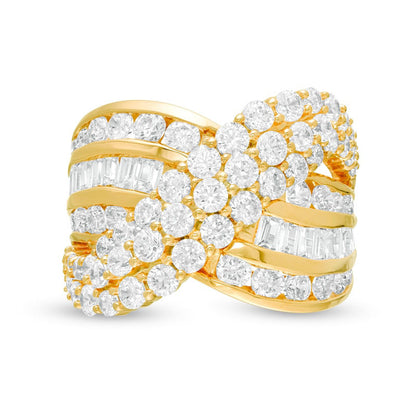 3.0 CT. T.W. Natural Diamond Multi-Row Crossover Ring in Solid 10K Yellow Gold