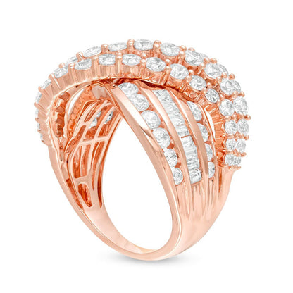3.0 CT. T.W. Natural Diamond Multi-Row Crossover Ring in Solid 10K Rose Gold